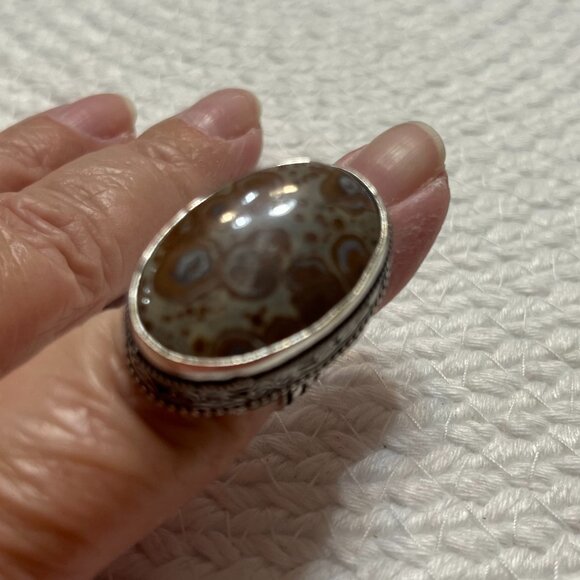 Impressive ASTEROID JASPER Handmade Sterling 925 Ring Size 7.5 #426D - Picture 3 of 3